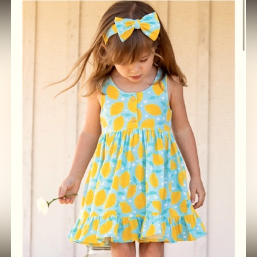 🍋Size 7/8 Eleanor Rose darling Aqua Lemons Knit Kirby Dress with pockets!